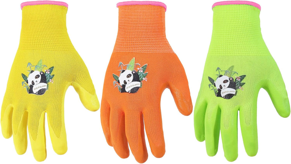 HANDLANDY 3 Pairs Kids Gardening Gloves Latex Free, Nitrile Coated Children Toddler Garden Yard