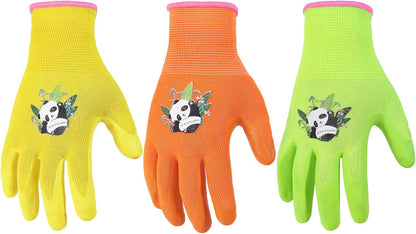 HANDLANDY 3 Pairs Kids Gardening Gloves Latex Free, Nitrile Coated Children Toddler Garden Yard