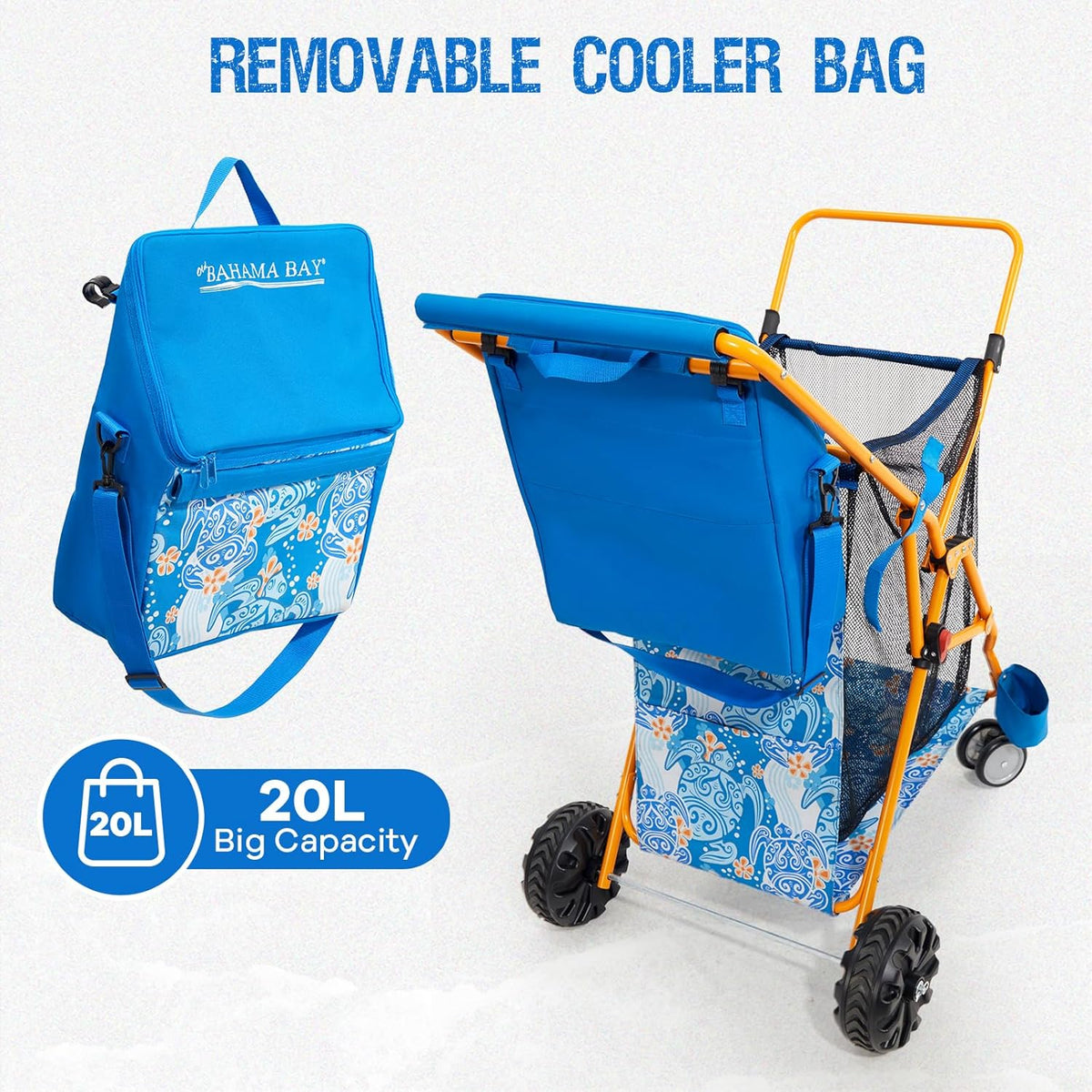 Old Bahama Bay Beach Cart with Large Wheels for Sand, Wide Wheelbase Beach Wagon with Insulated