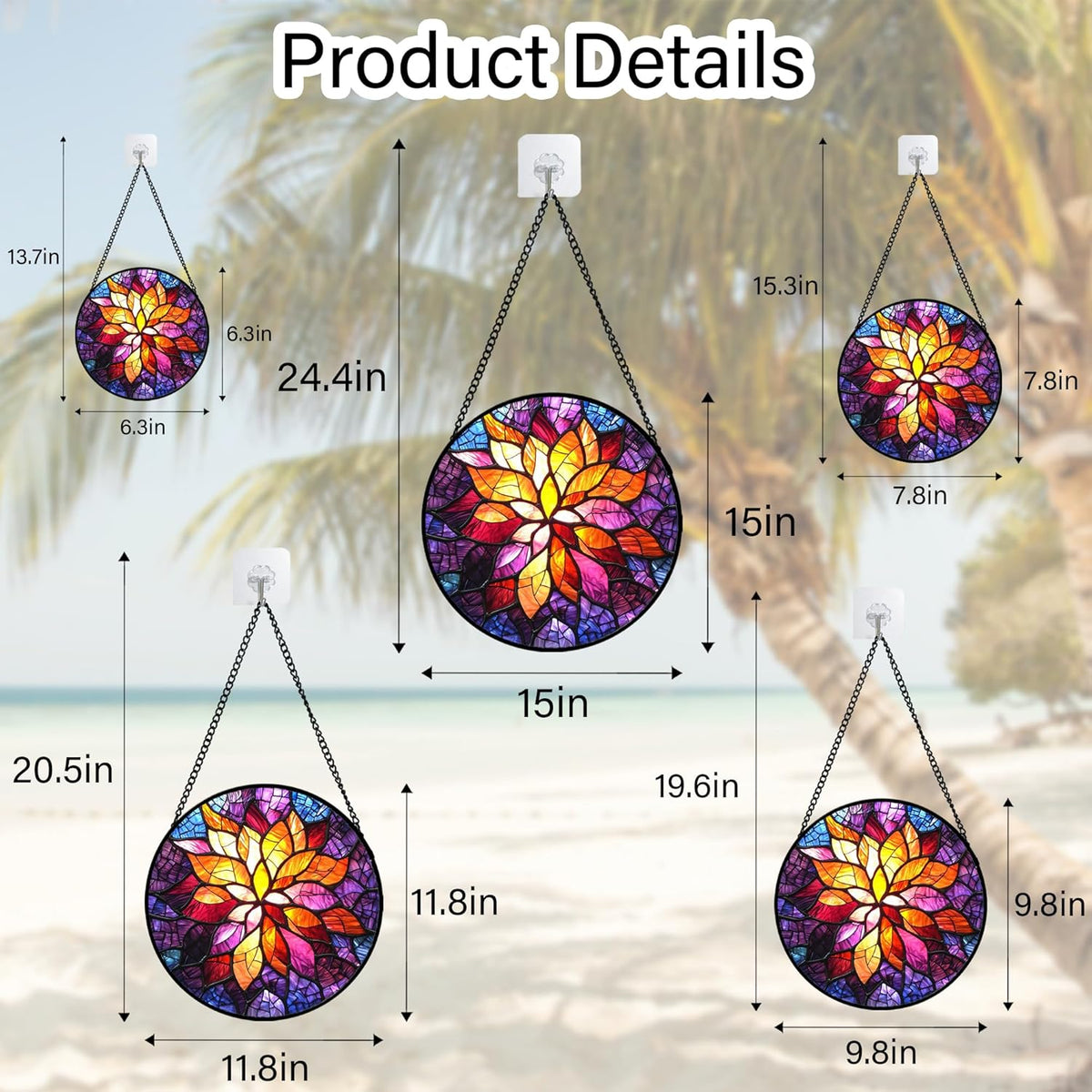 Stained Glass Window Hanging, Fuchsia Abstract Flowers Suncatcher for Window Home Decor Orange Sun