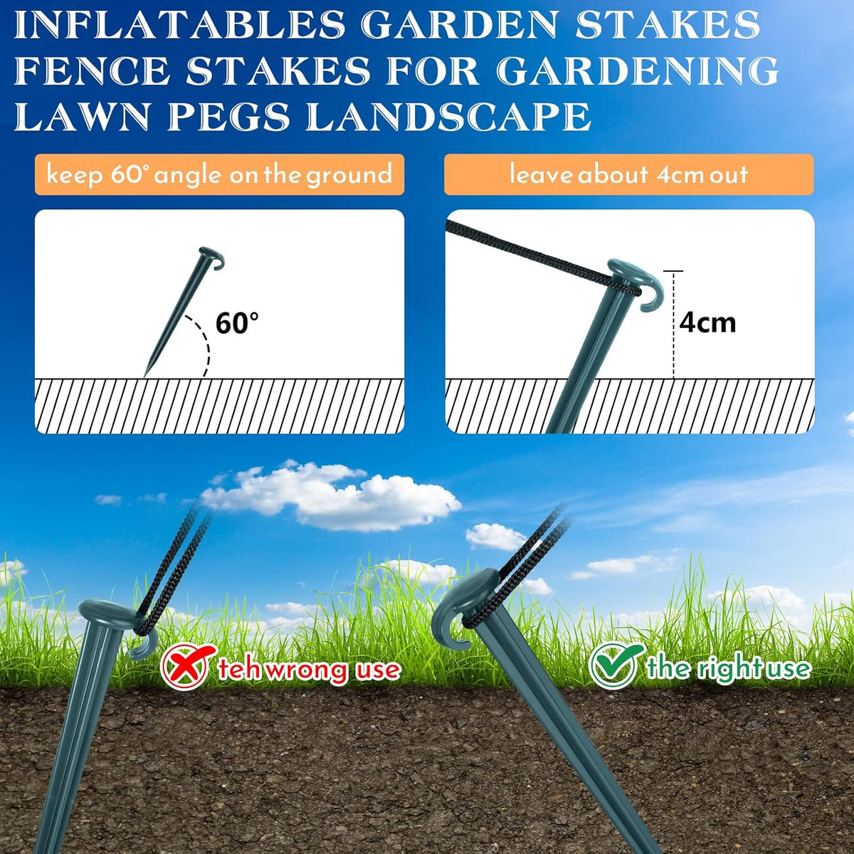 Vicenpal 18 Pcs 7 Inch Plastic Yard Stakes Inflatables Heavy Duty Plastic Garden Stakes for Tent