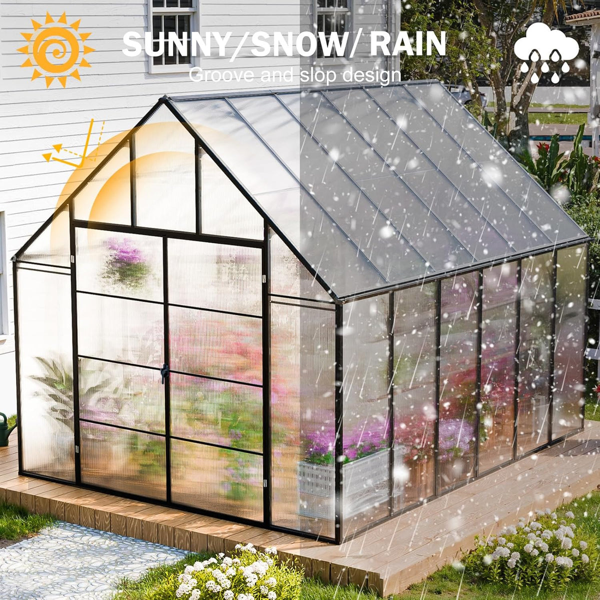 CDCASA 12x10x10 FT Greenhouse for Outdoors, Easy Assembly Large Aluminum Heavy Duty Polycarbonate
