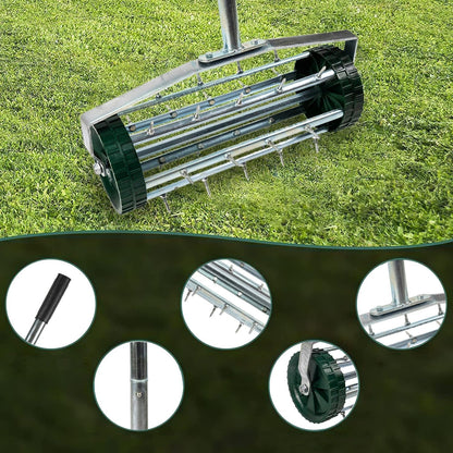 Heavy Duty Rolling Lawn Aerator, Rotary Push Tine Spike Aerator with 1.4-Inch Spikes, 57-Inch Steel