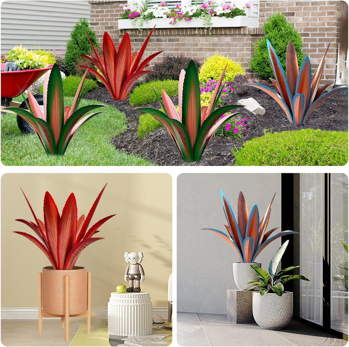 TOMBABY Enlarge Thickened Wind Resistant Metal Agave Garden Art Metal Plant Country Sculpture