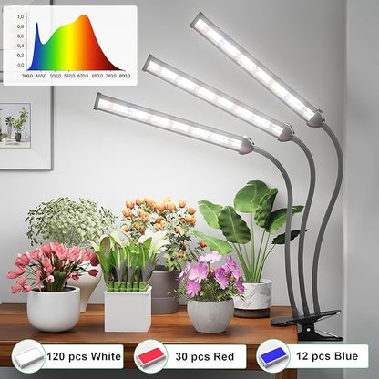 GooingTop Grow Light LED Gooseneck Lamp,Triple-Head Full Spectrum 222 LED Plant Lamp with Red Blue