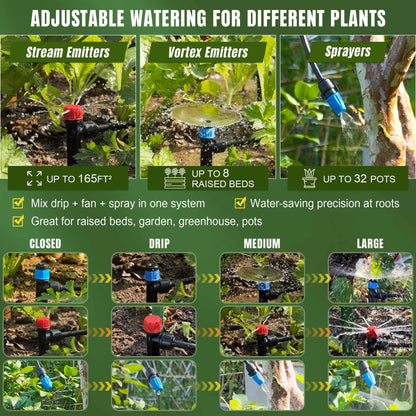 Spalolen Push-to-Connect Drip Irrigation System Kit, 2-Zone Garden Watering System with 50FT 1/2"