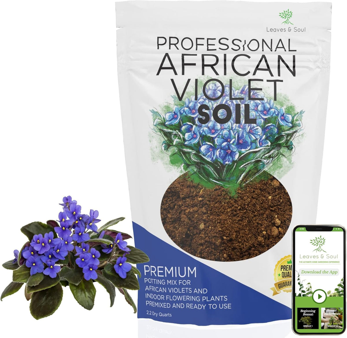 Professional African Violet Plant Soil | Premium All Purpose Blend | Large 2.2 Quarts | Ready to