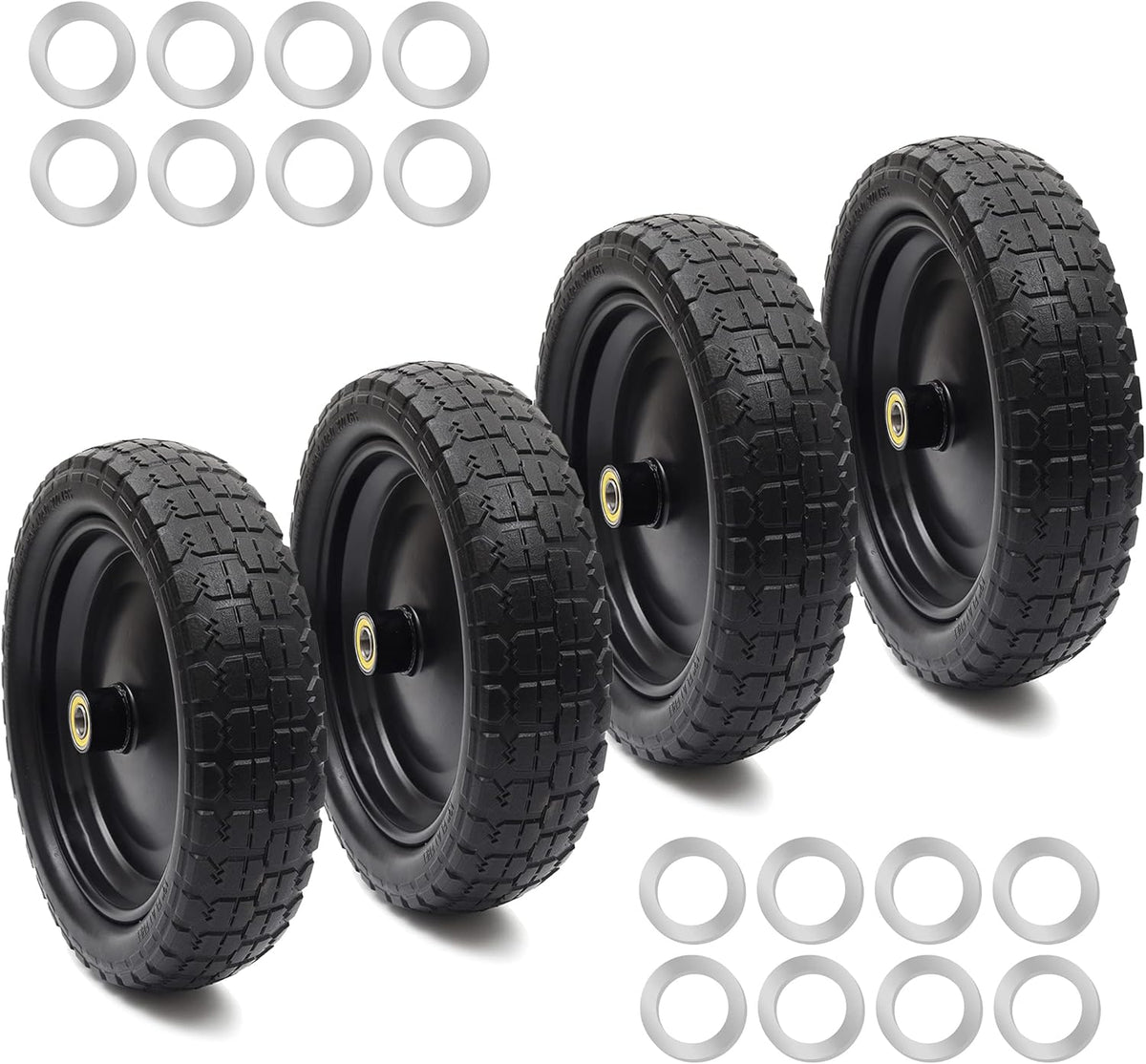 AR-PRO (4-Pack) 13" Flat Free Tire and Wheel - with 5/8" Axle Bore Hole, 2.17" Offset Hub - 13 lnch