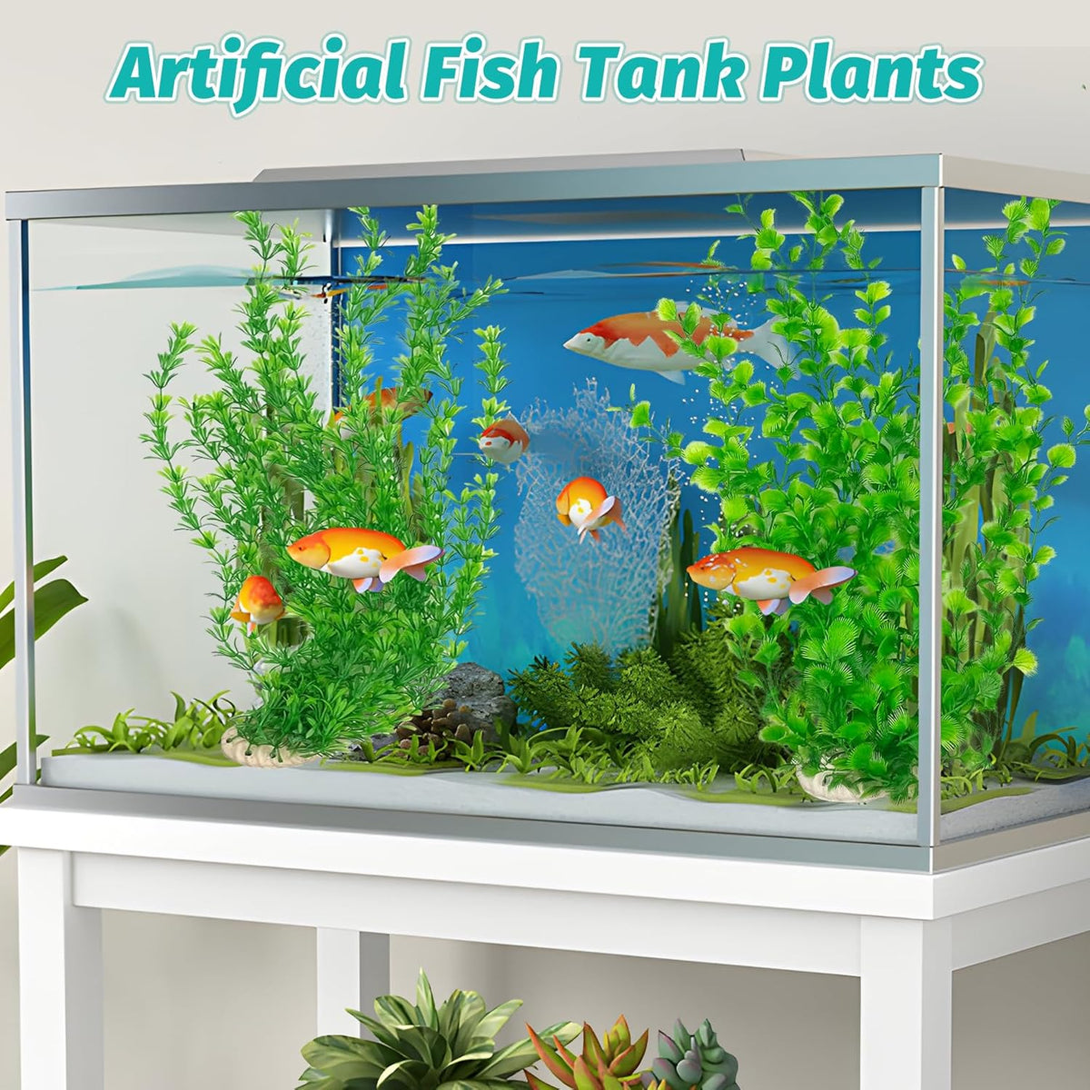 Hamiledyi 23" Tall Aquarium Plastic Plants - 2 Pack Soft Fish Tank Decor, Artificial Green Grass