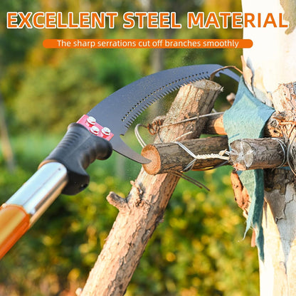 27FT Manual Pole Saw, Tree Branch Trimmer with 8-Section Fiberglass Handle, Sharp Steel Blade