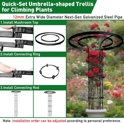 Mushroom Top Trellis for Climbing Plants Outdoor, 3.44FT Decorative Obelisk Plant Support with