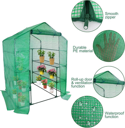 Walk-in Greenhouse Replacement Cover with Roll-Up Zipper Door- 56"x56"x76" PE Plant Gardening