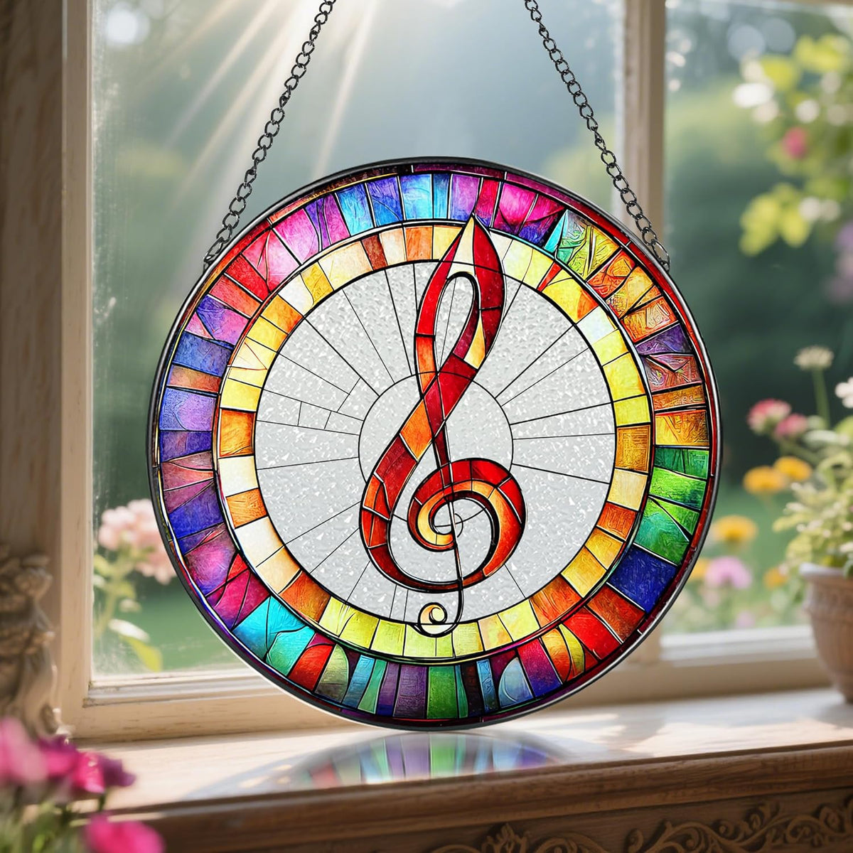 8'' Musical Suncatcher Ornament, Stained Glass Window Hanging, Suncatchers for Windows Hanging