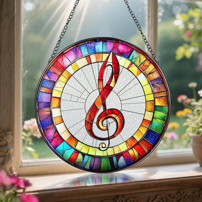 8'' Musical Suncatcher Ornament, Stained Glass Window Hanging, Suncatchers for Windows Hanging