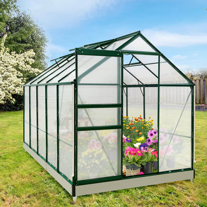 EAGLE PEAK 10x6x7 Outdoor Walk-in Hobby Greenhouse with Adjustable Roof Vent, Rain Gutter, Base and