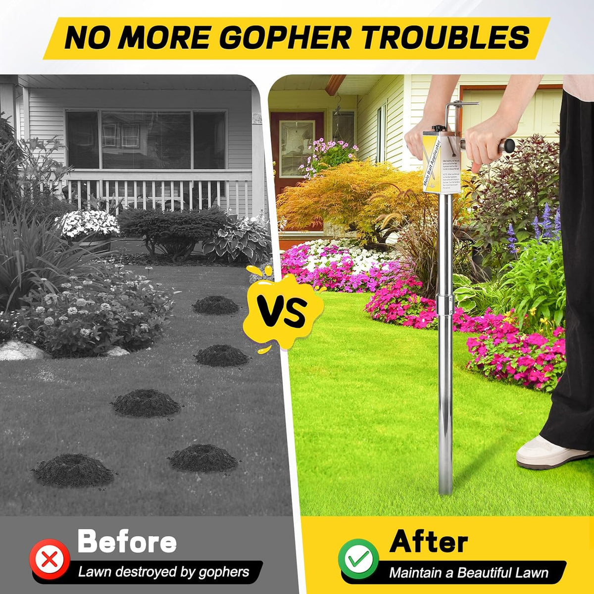 Gopher & Mole Bait Applicator, Stainless Steel Gopher/Mole/Vole Killer, Durable and Removable