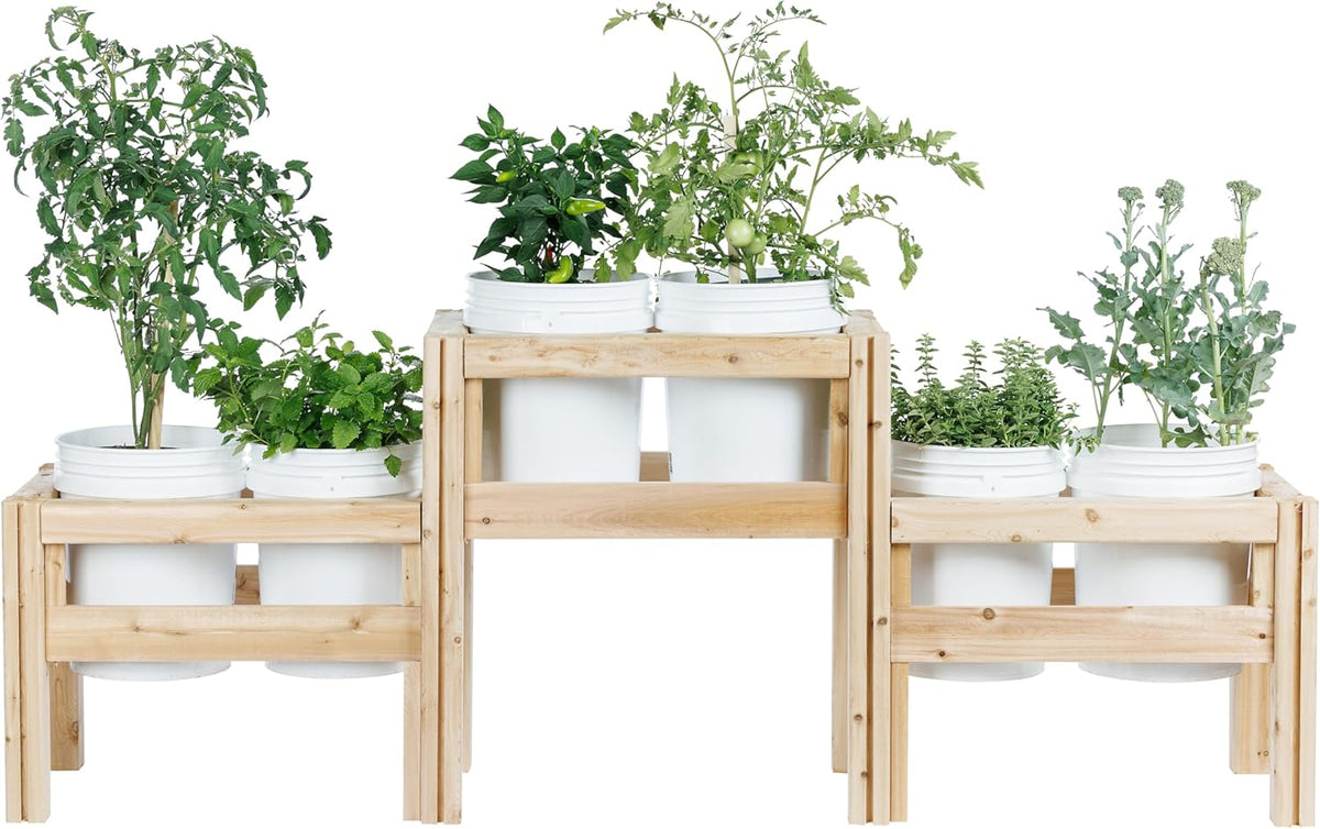 Greenes Fence Two-Tiers Six Bucket Elevated Cedar Wood Garden Frame, 79 in. x 16 in. x 30 in.