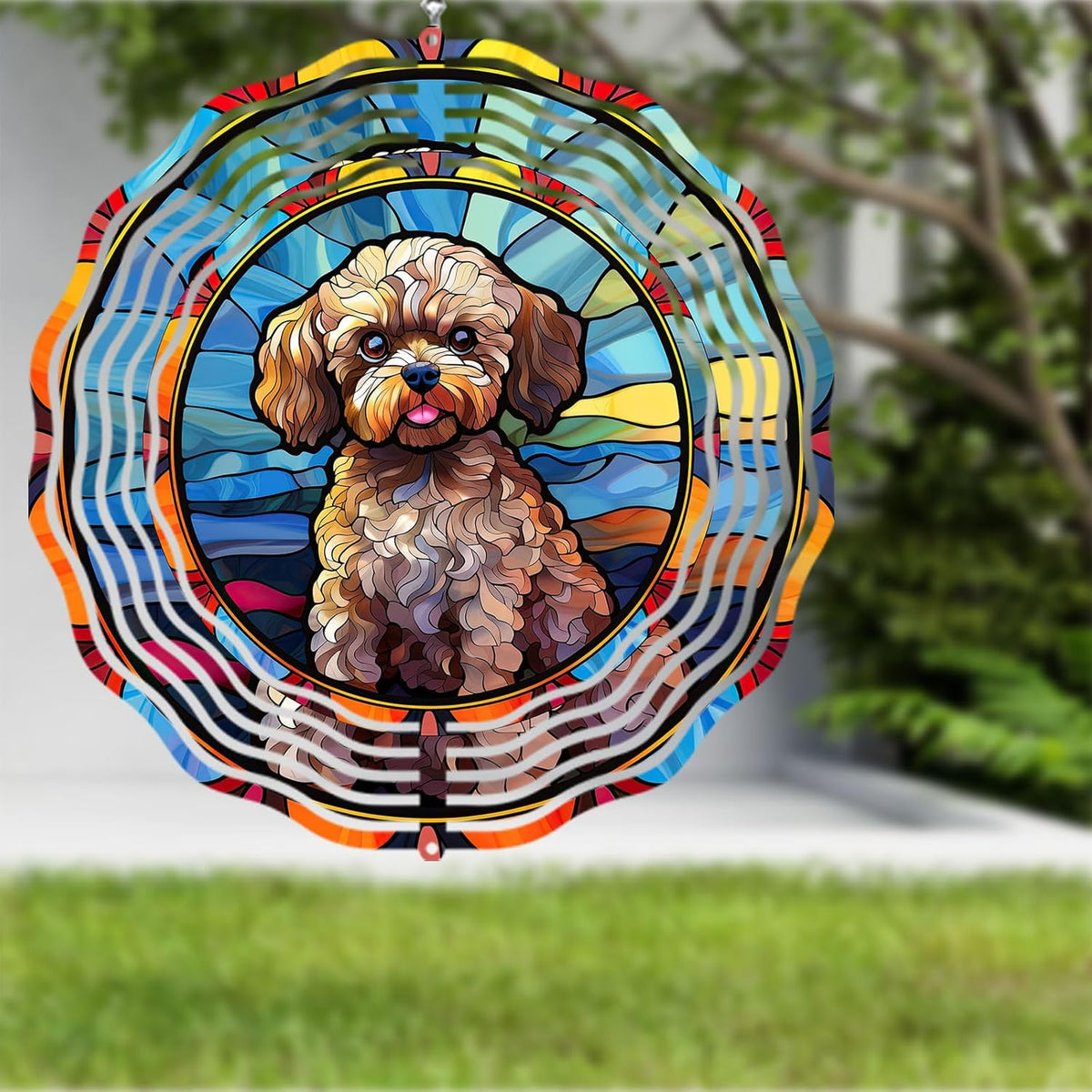 Poodle Dog Wind Spinners Outdoor Dog Memorial Gifts, 3D Metal Kinetic Hanging Garden Wind Spinner