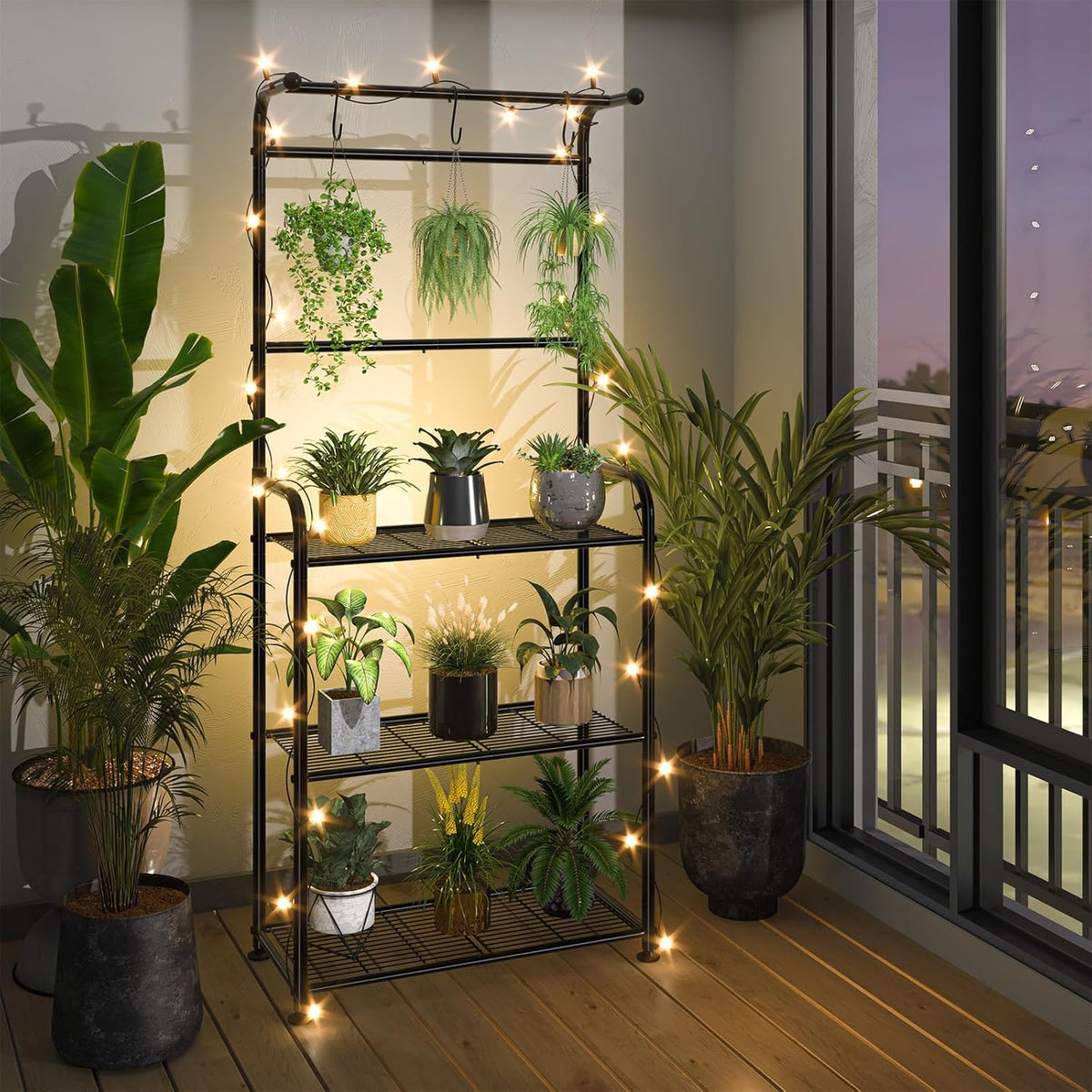 Plant Stand Outdoor Indoor, Metal 3 Tiered Tall Hanging Plant Shelf Heavy Duty for Multiple Flower