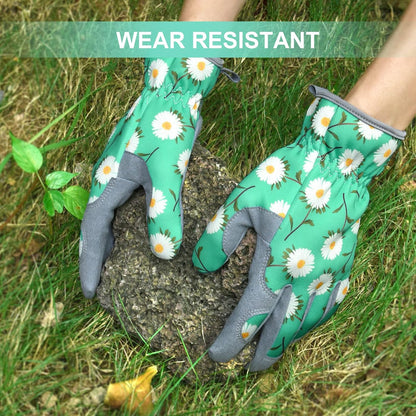 Womens Gardening Weeding Working Gloves, Leather Garden Glove for Women Thorn Proof No Stab for