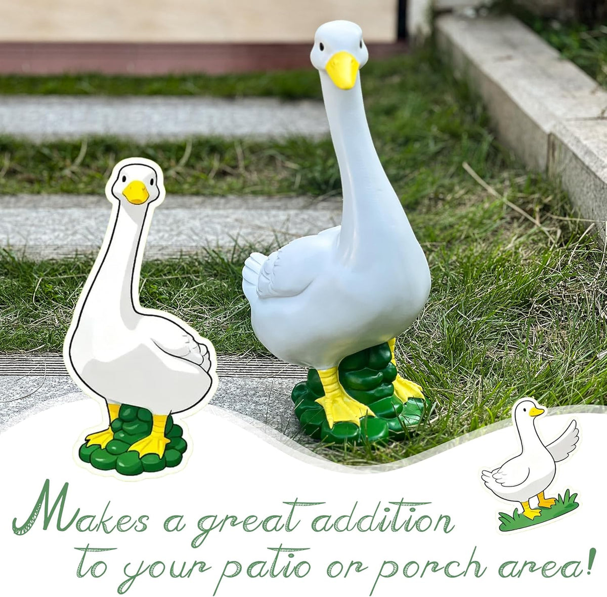 Porch Goose Garden Decor Statues - Large White Yard Goose Statue Resin Duck Sculpture 20"High Lawn