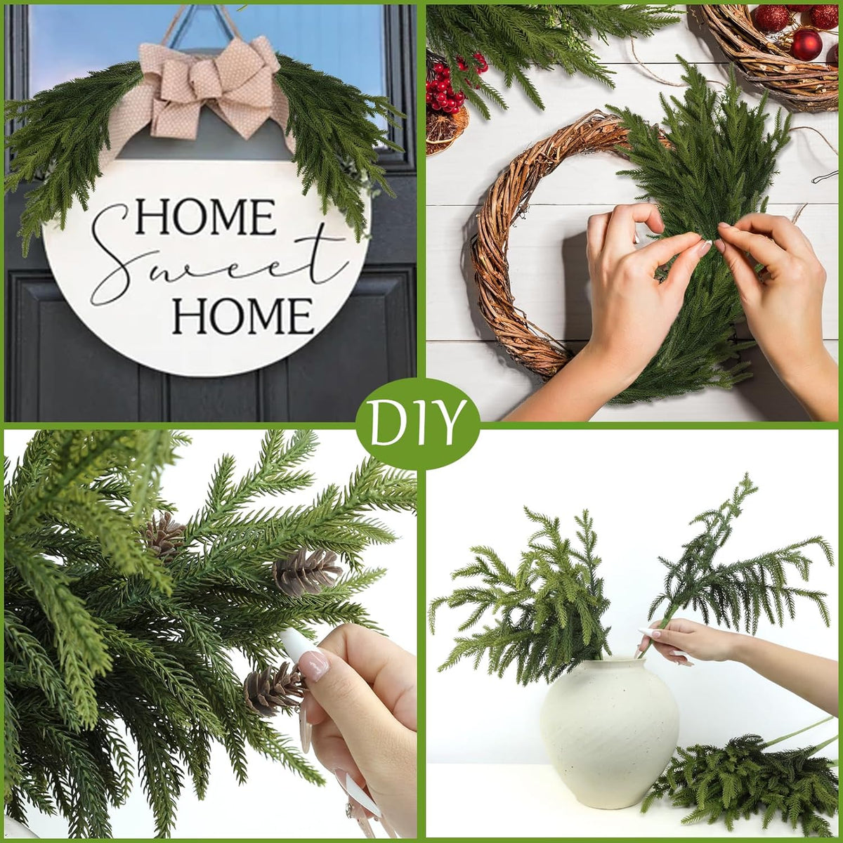 Artgar 24 Pcs Pine Branches - 18 Inch Artificial Green Pine Stem - Real Touch Christmas Greenery