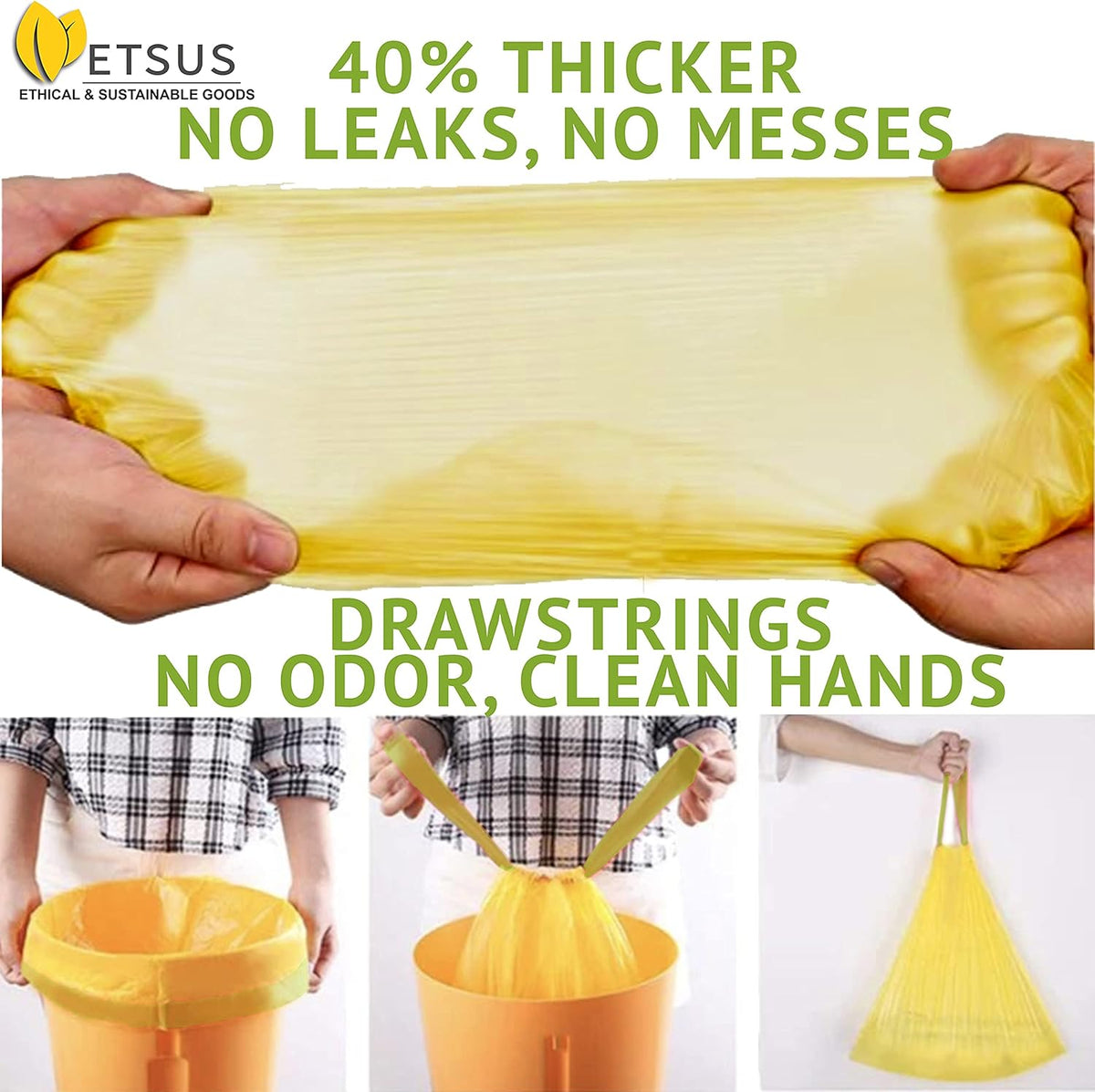 13 Gallon Biodegradable Trash Bags with Drawstrings, 75 Count Plant Based, Code Q Tall Kitchen