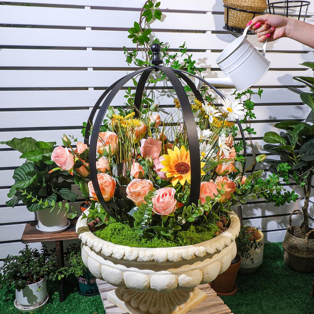 Large Round Black Metal Garden Trellis 18"x22" for Climbing Plants - Indoor/Outdoor Flower Lattice
