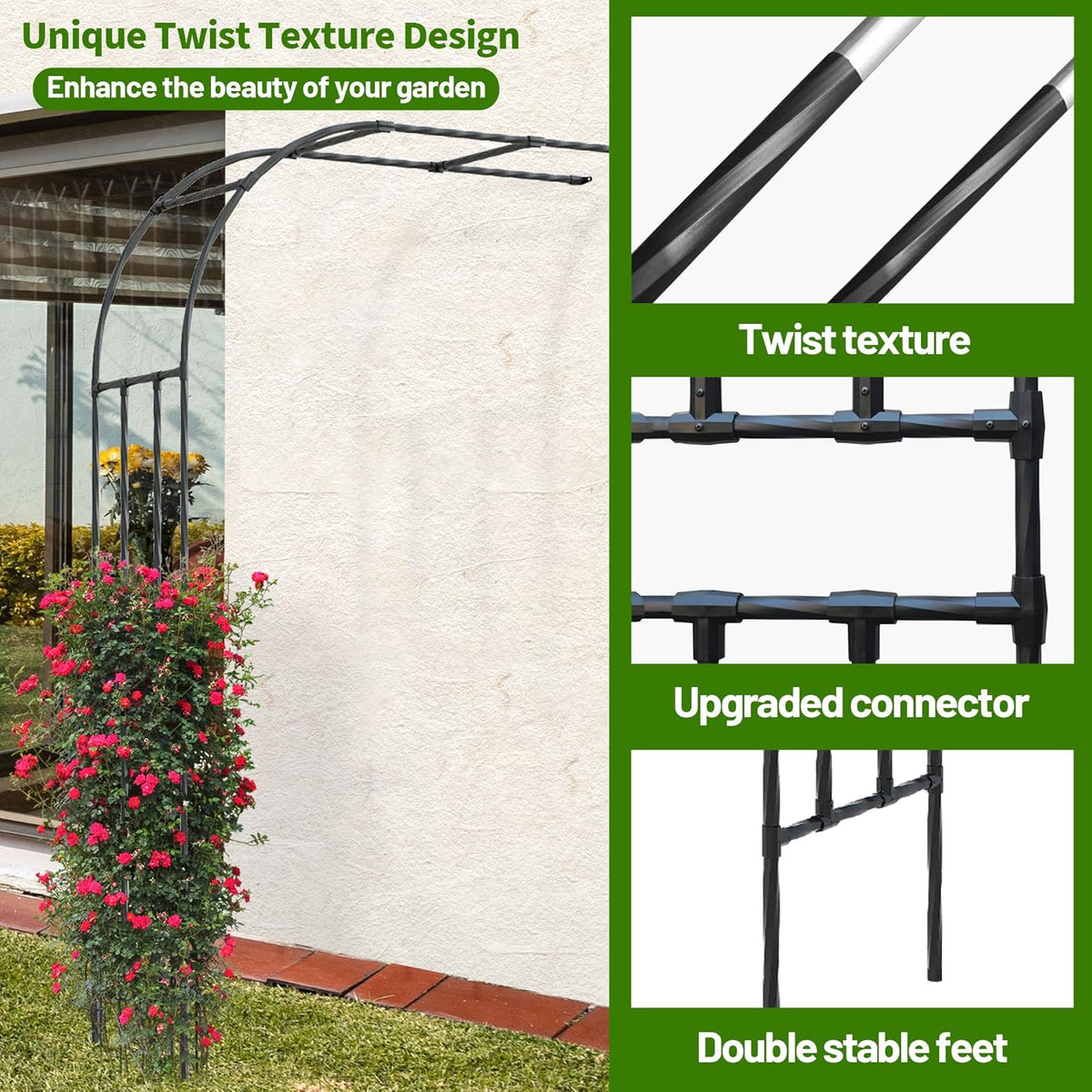 Twira Half Side Garden Arch Trellis, 7.9FT Metal Arbor Trellis for Climbing Plants Outdoor, Black