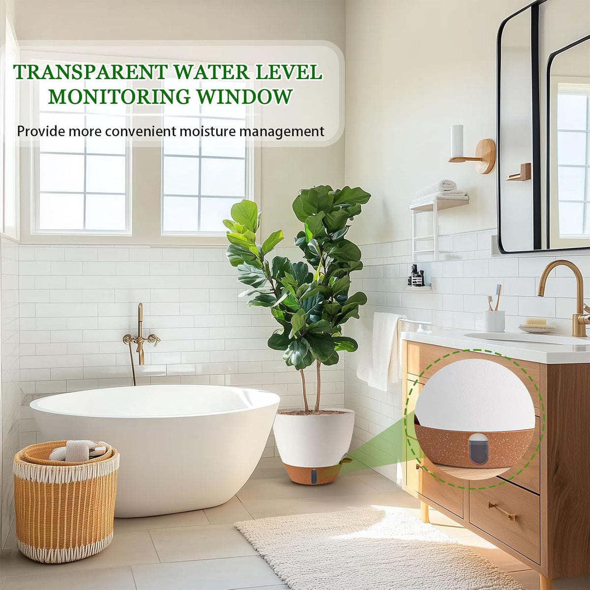 8/10/12 Inch Self Watering Pots for Indoor/Outdoor Plants - Large Plastic Planter with Drainage