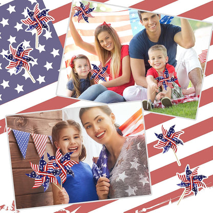 HOOSUN 12Pcs American Flag Patriotic Pinwheels for Yard and Garden,Red White and Blue Pinwheels