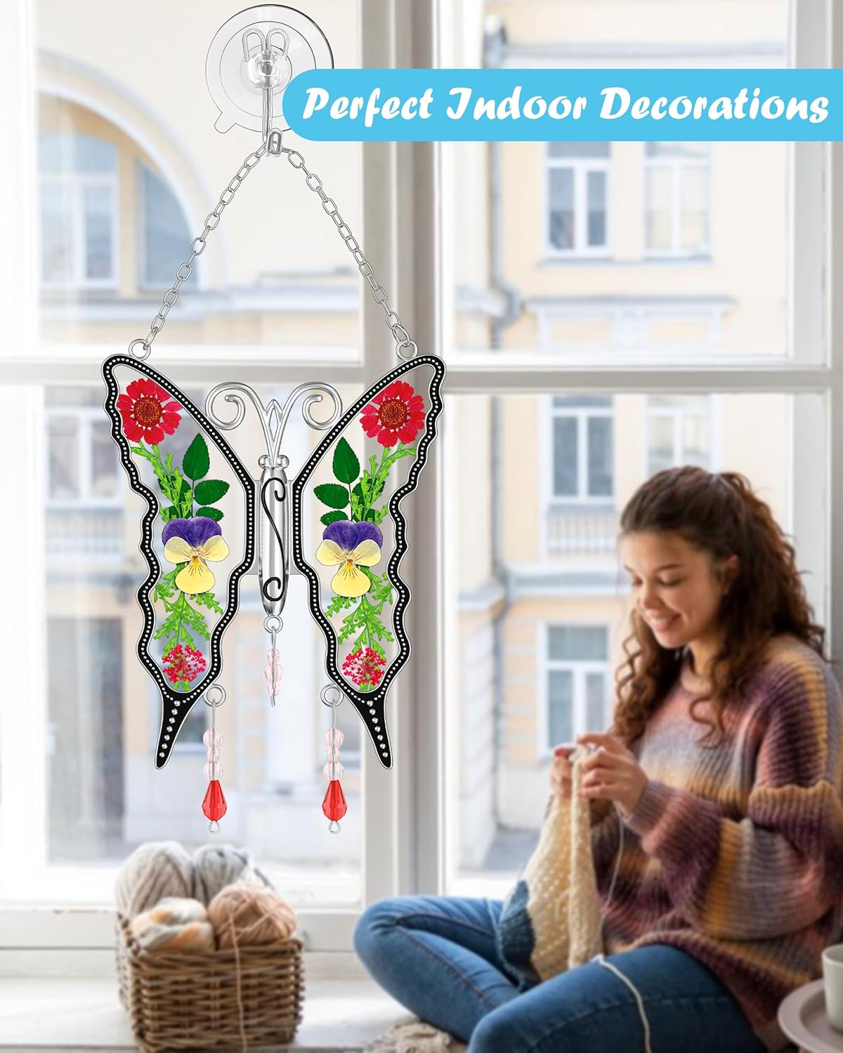 KY&BOSAM Butterfly Suncatcher for Window Hanging DIY Mom Gift Ornament Pressed Flower Between Wings