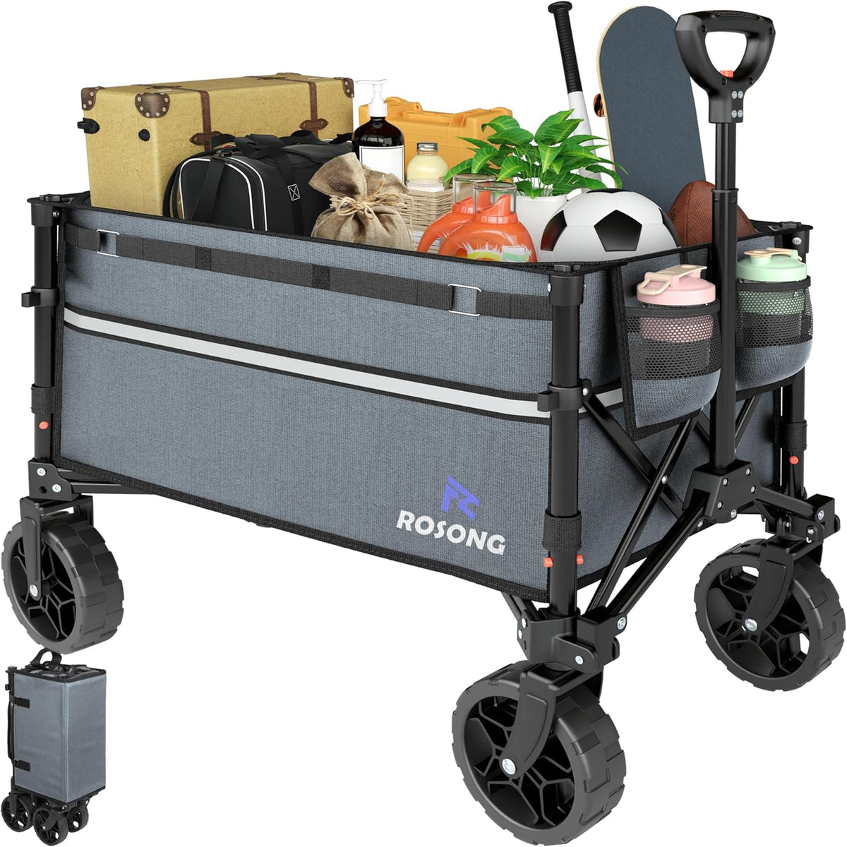 Collapsible Wagon Cart with Wheels Foldable - Folding Utility Heavy Duty Wagons Carts for Grocery