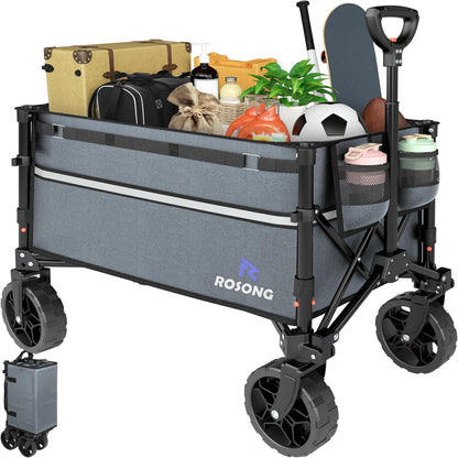 Collapsible Wagon Cart with Wheels Foldable - Folding Utility Heavy Duty Wagons Carts for Grocery
