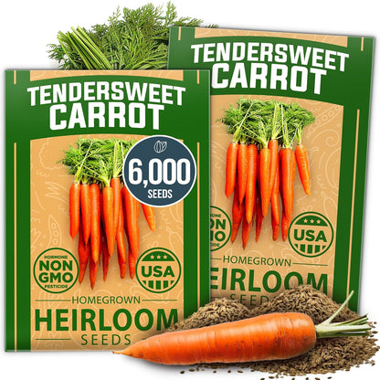 HOME GROWN Tendersweet Carrots Seeds 2 Pack - 6000 Non-GMO Heirloom Carrot Seeds for Planting