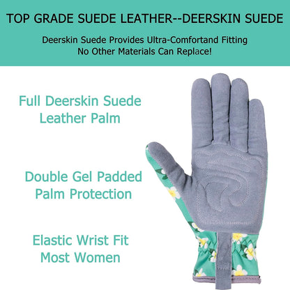 SKYDEER Premium Genuine Deerskin Suede Women's Gardening Gloves, Ultra-Soft Padded, Comfort Fit for