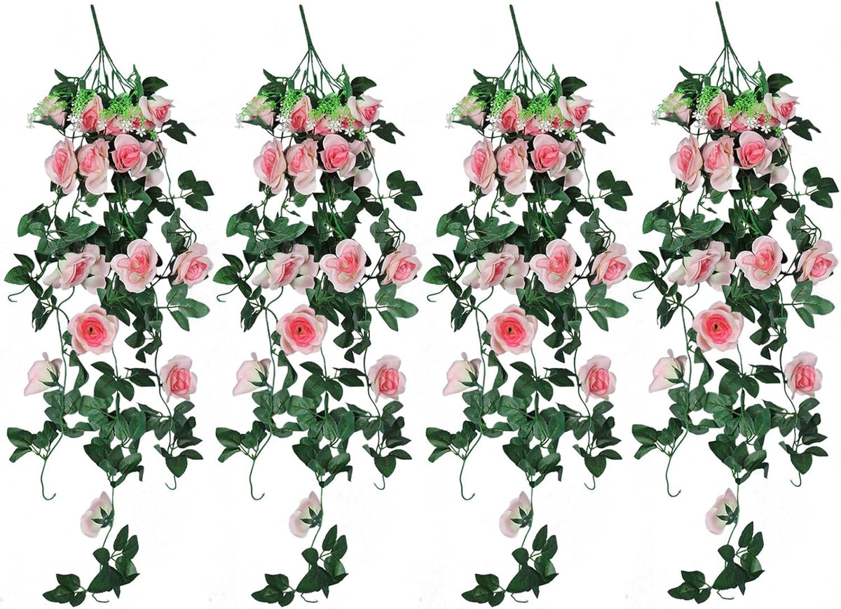 RECUTMS 4PCS Artificial Rose Hanging Flower 32 in Fake Garland for Home Room Garden Wedding Indoor
