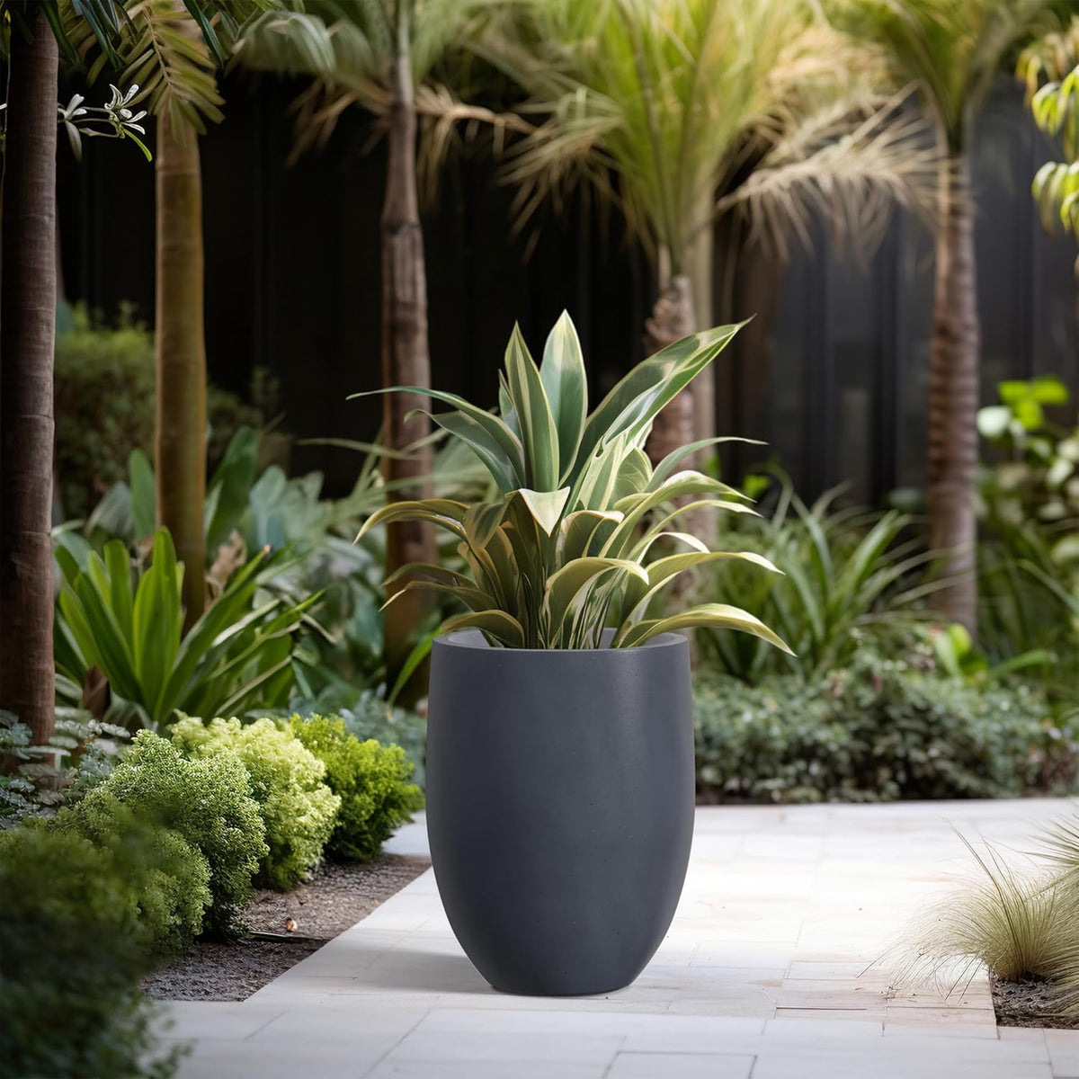 Kante 21.7" H Dark Gray Concrete Tall Planter, Large Outdoor Indoor Decorative Pot with Drainage