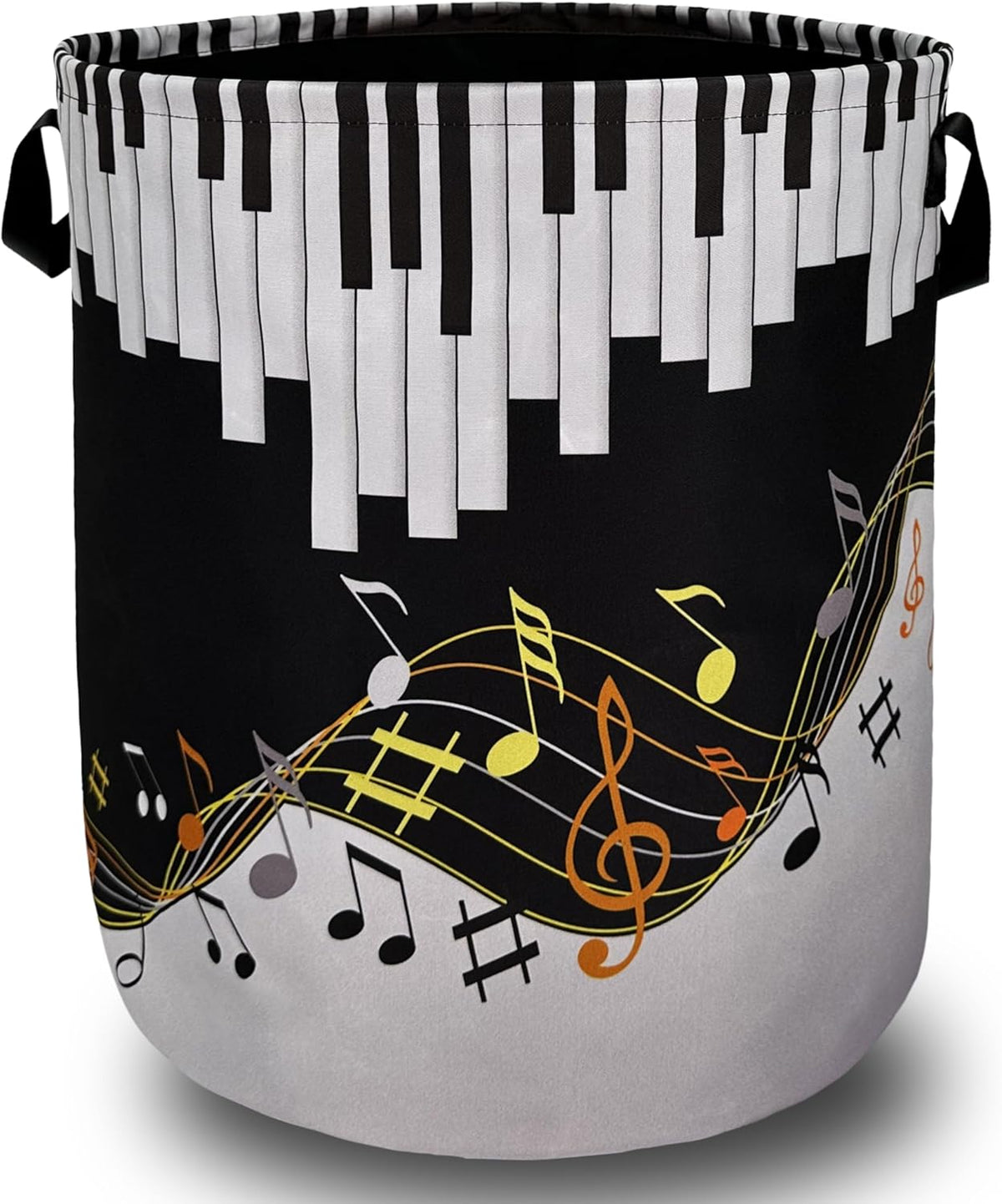 Piano Keyboard Laundry Basket Foldable With Handles Music Notes Tote Bag Oxford Cloth Colorful