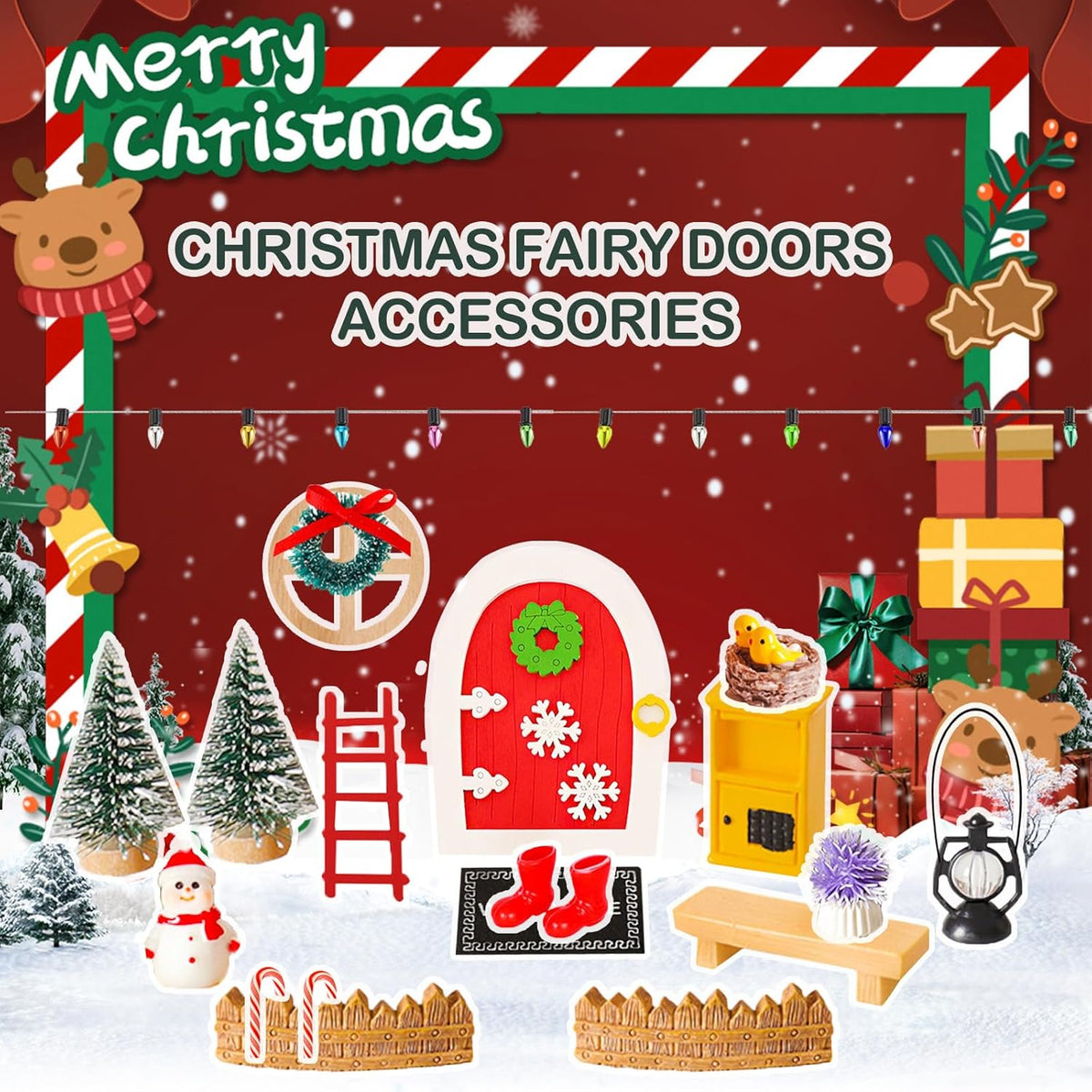 20 Pcs Christmas Girl Fairy Doors Decorations Enchanted Doors Tiny Outdoor Xmas Decor Miniature