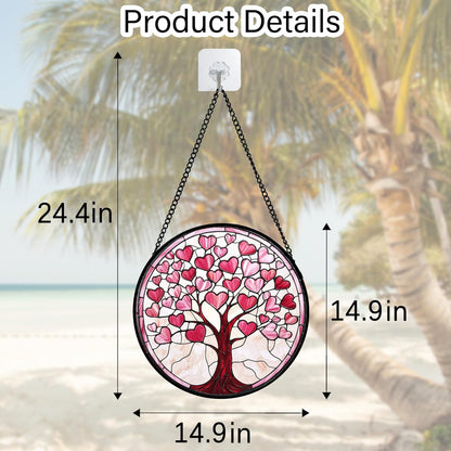Stained Glass Window Hanging, Valentine's Day Gifts Pink Love Heart Tree Suncatcher Hangings Beige