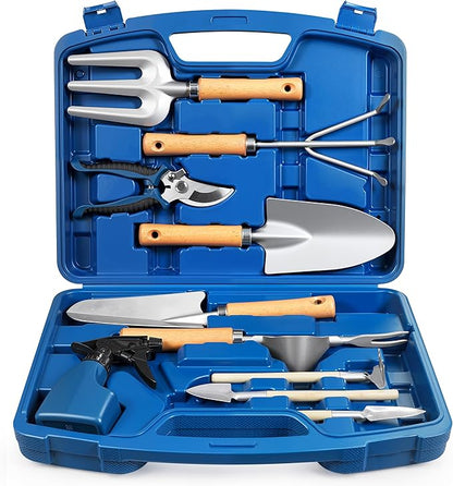 12-Piece Gardening Tool Set for Men, Rust-Proof & Heavy-Duty Hand Garden Tools with Sturdy Blue