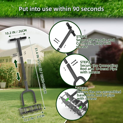 [Bolt-On Base] Lawn Aerator - Kick to Unclog Jammed Springs in 3 Secs! No Welding to Ever Break