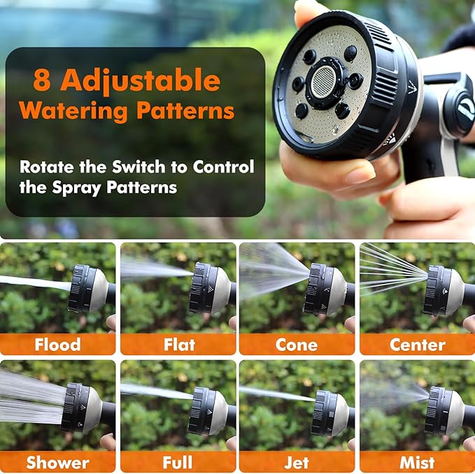 RESTMO Full Shower Hose Nozzle, Metal Spray Nozzle for Garden Hose, 8 Spray Patterns, Water Hose