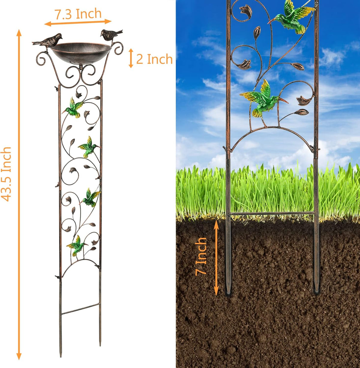 LEWIS&WAYNE Garden Trellis Bird Bath Outdoor, 40 Inch Antique Iron Garden Plant Trellis Decorative
