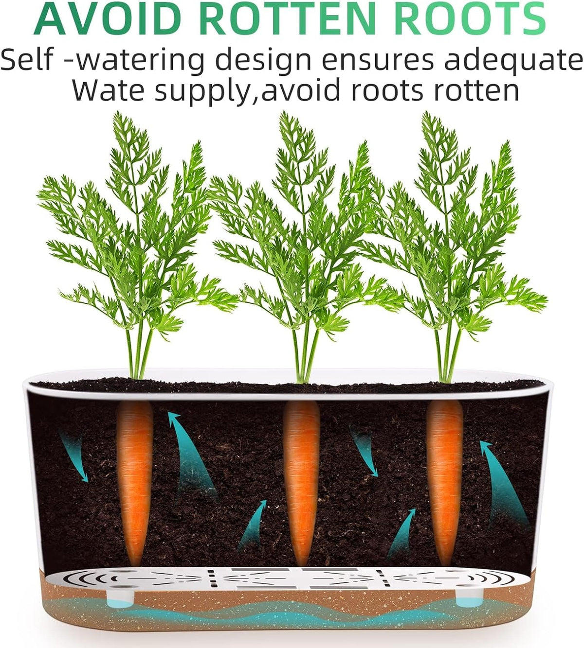 QCQHDU 16" L x 7.6" W x 7" H Window Planter Box, 2 Pack Self Watering Pots for Indoor Plants with