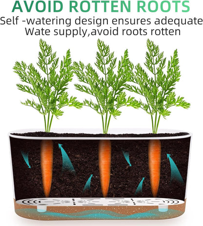 QCQHDU 16" L x 7.6" W x 7" H Window Planter Box, 2 Pack Self Watering Pots for Indoor Plants with