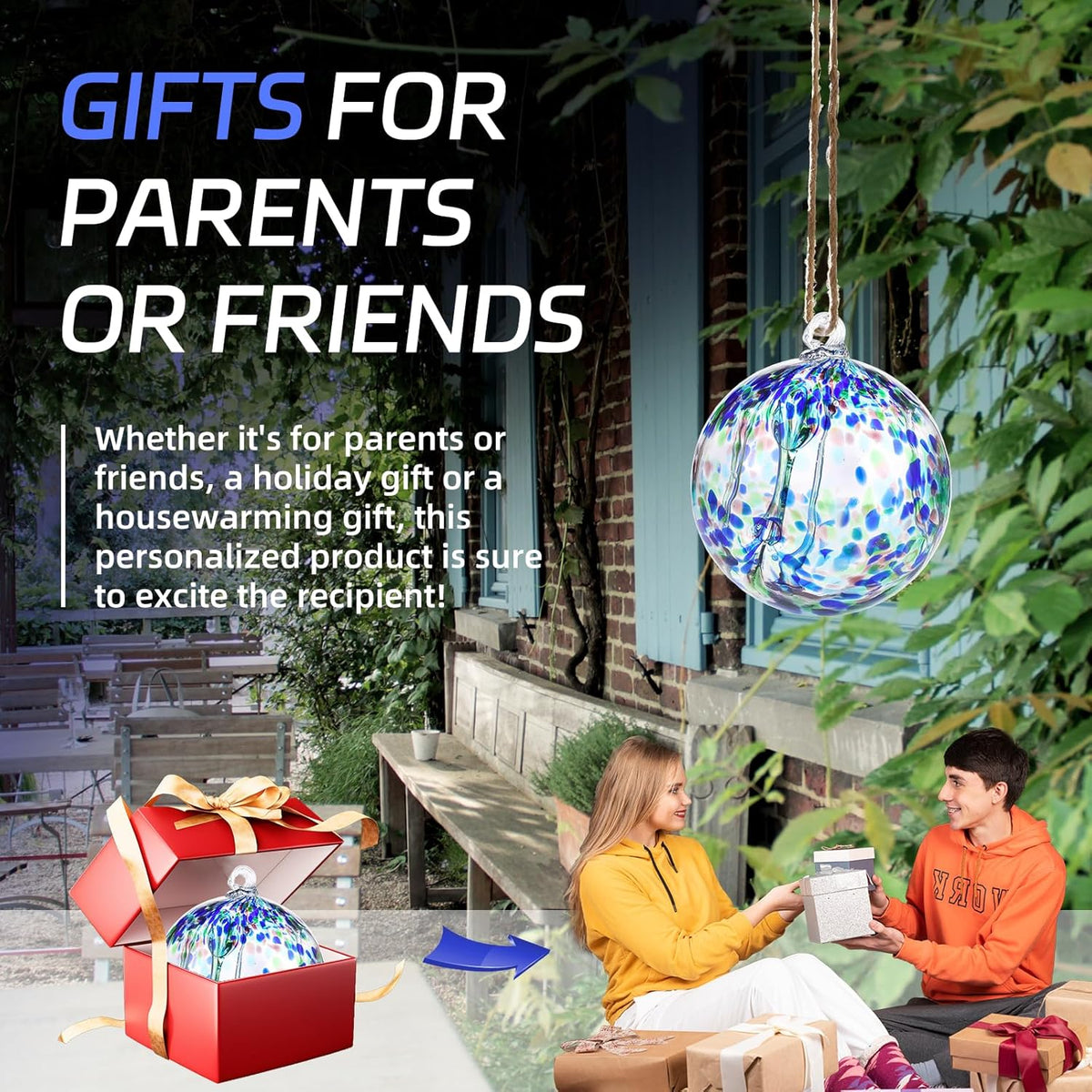 VOREEN 6" Hanging Glass Garden Gazing Ball Hand Blown Glass Witch Ball Christmas Ornament