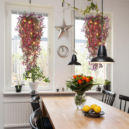 RECUTMS 4Pcs Fake Ferns Artificial Hanging Plants with 30 LED Lights Ivy Flowers Large Faux Hanging
