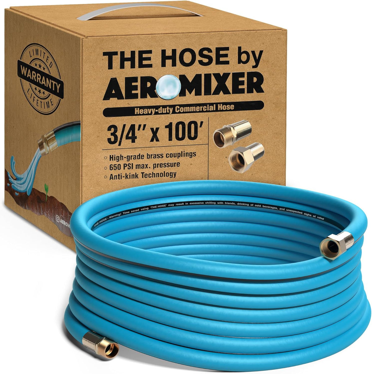 Aeromixer THE HOSE - 3/4 Inch Garden Hose 100 Ft, Kinkless Commercial Garden Hoses, Heavy Duty